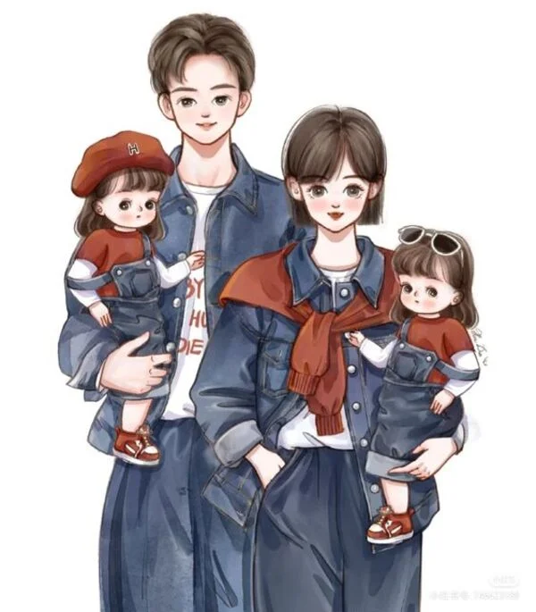 Hình chibi gia đình 4 người cute 6