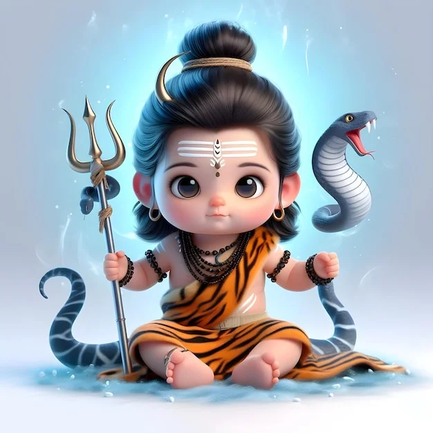 Ảnh đại diện chibi thần Shiva mặc da hổ, cầm đinh ba và đứng giữa những con rắn trên nền xanh huyền ảo