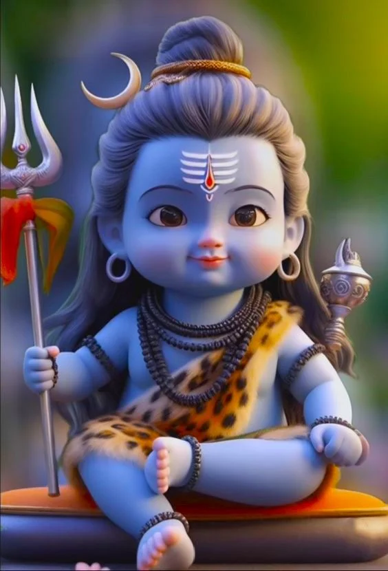 Ảnh đại diện nhân vật thần Shiva màu xanh ngồi thiền cầm đinh ba
