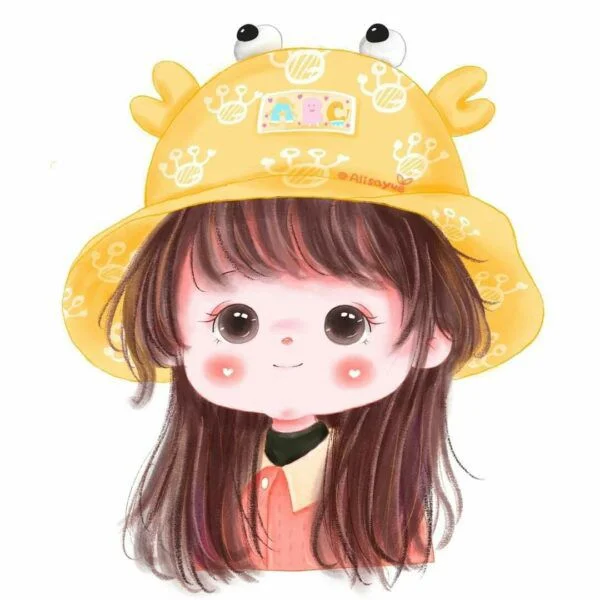 Ảnh đại diện chibi cô gái tóc dài đội mũ vàng đáng yêu