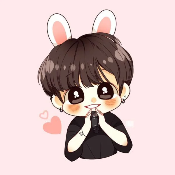 Ảnh đại diện chibi cô gái tóc nâu đeo tai thỏ, nền hồng dễ thương