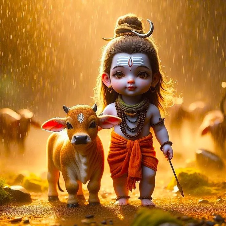 Ảnh đại diện nhân vật thần Shiva bên chú bê trong khung cảnh vàng ấm
