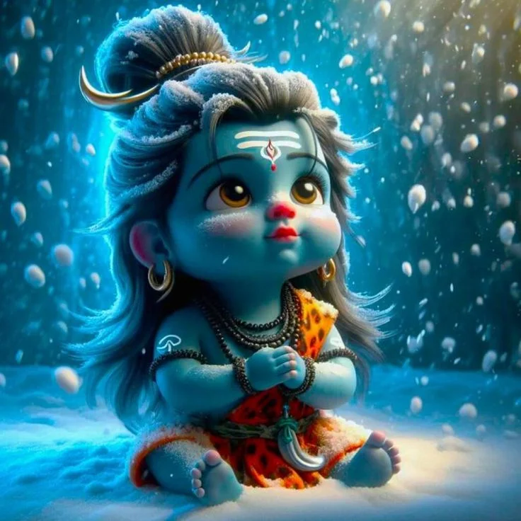 Ảnh đại diện chibi thần Shiva xanh ngồi thiền giữa làn nước