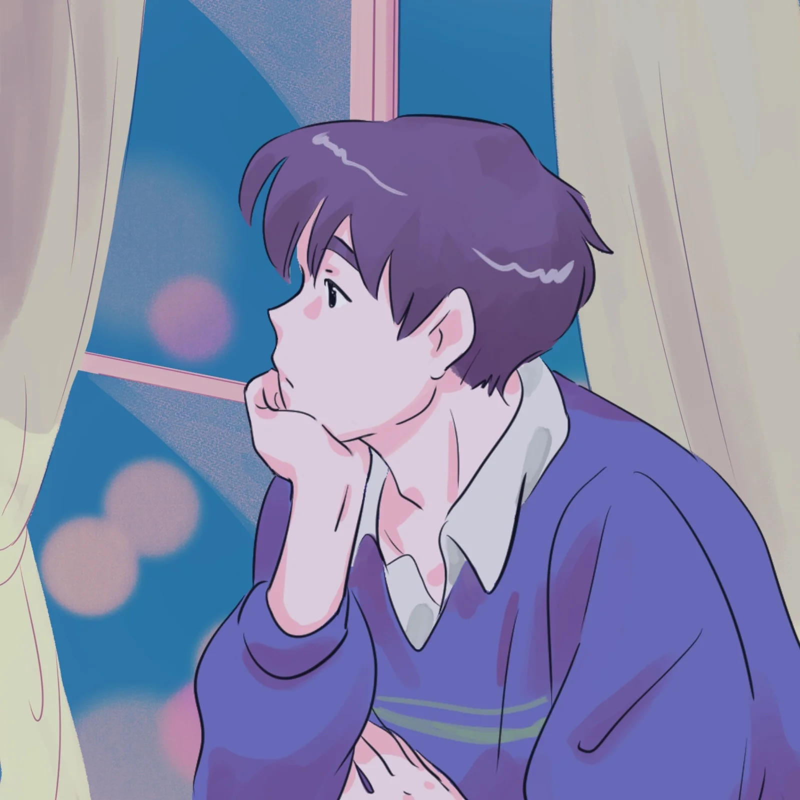 Mẫu logo Twitch anime âm nhạc màu tím, xanh dương đậm và be