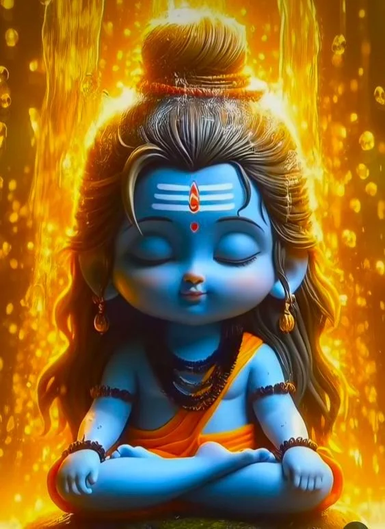Ảnh đại diện chibi thần Shiva xanh trong ánh sáng vàng rực