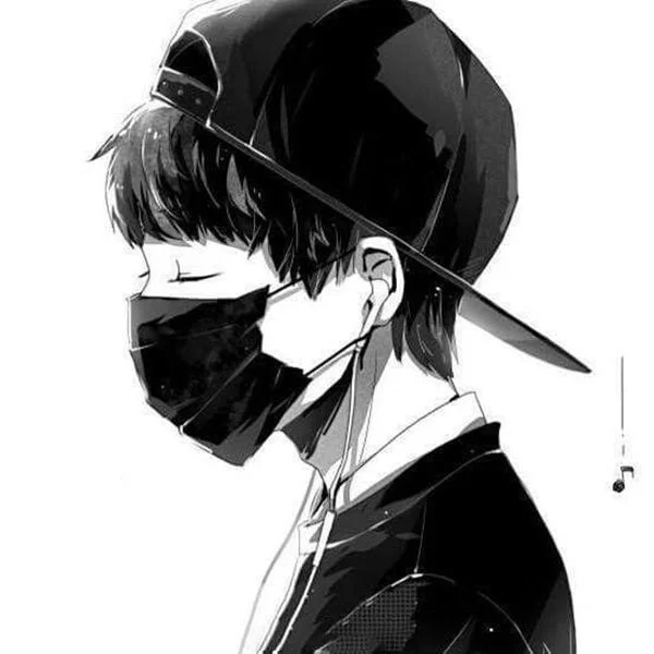 Ảnh đại diện anime đen trắng chàng trai đội mũ ngược đeo khẩu trang