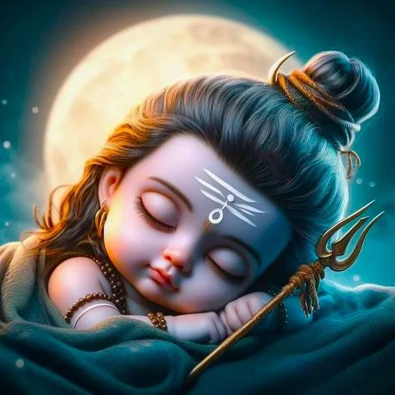 Ảnh đại diện cận cảnh chibi thần Shiva đang ngủ bên cây đinh ba
