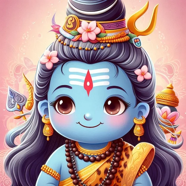 Ảnh đại diện chibi thần Shiva với hoa sen và trang sức rực rỡ