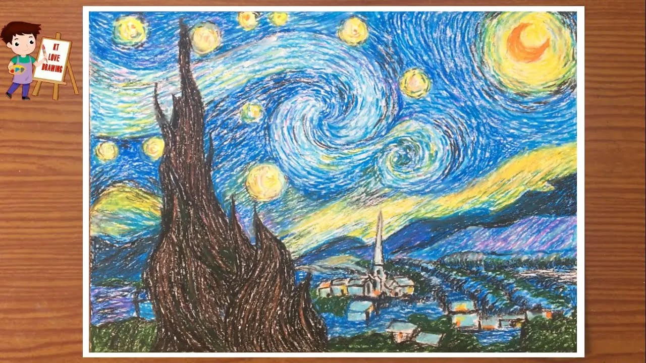Vẽ mô phỏng tranh Đêm đầy sao của họa sĩ Van Gogh | Vẽ tác phẩm Đêm đầy sao của họa sĩ Van Gogh