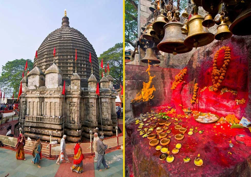 Kho ảnh đẹp đền Kamakhya với tháp đá cổ, chuông đồng và lễ vật đỏ