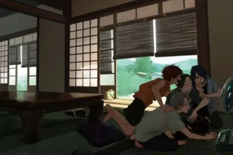 Anime nhóm bạn trong phòng truyền thống làm hình nền máy tính
