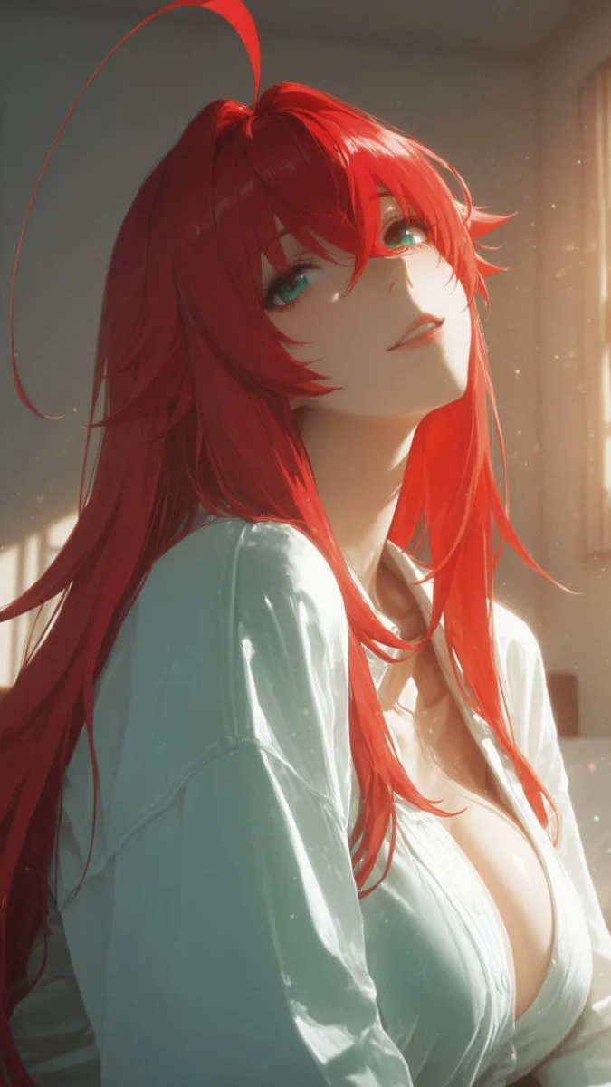 sex gái xinh anime với mái tóc đỏ rực rỡ và ánh mắt quyến rũ