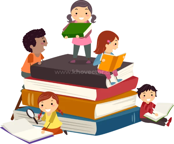 hình ảnh học tập của các em nhỏ với sách vở vui nhộn