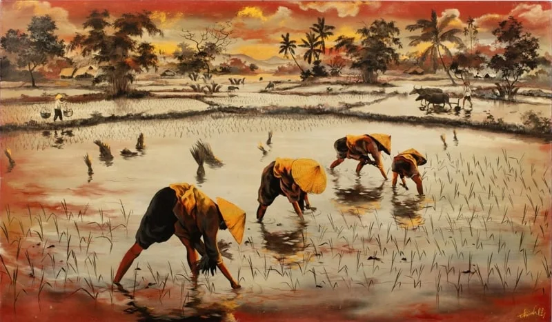 Những mẫu tranh dân gian về phong cảnh làng quê 5