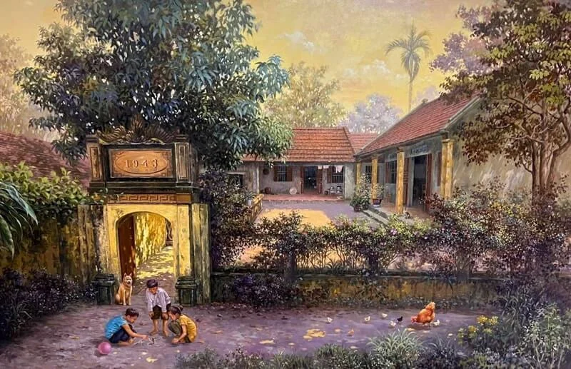 Tranh phong cảnh làng quê vẽ tay 4