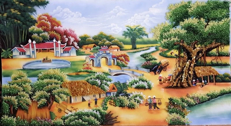 Những mẫu tranh dân gian về phong cảnh làng quê 4