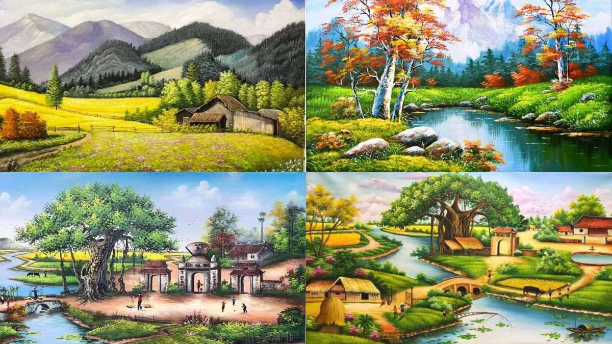 100+ Mẫu tranh phong cảnh làng quê, núi rừng Việt Nam đẹp
