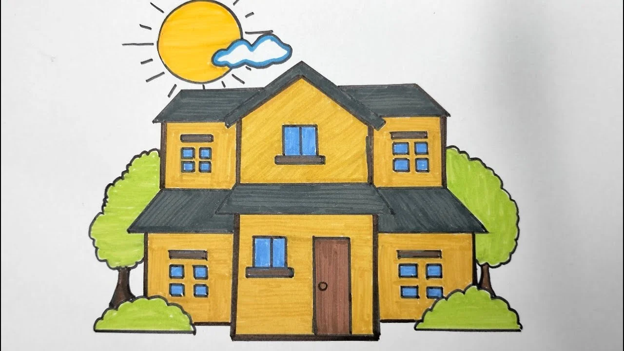 Cách vẽ ngôi nhà hai tầng/Vẽ ngôi nhà mơ ước/House Drawing/How to draw a simple House Step By Step