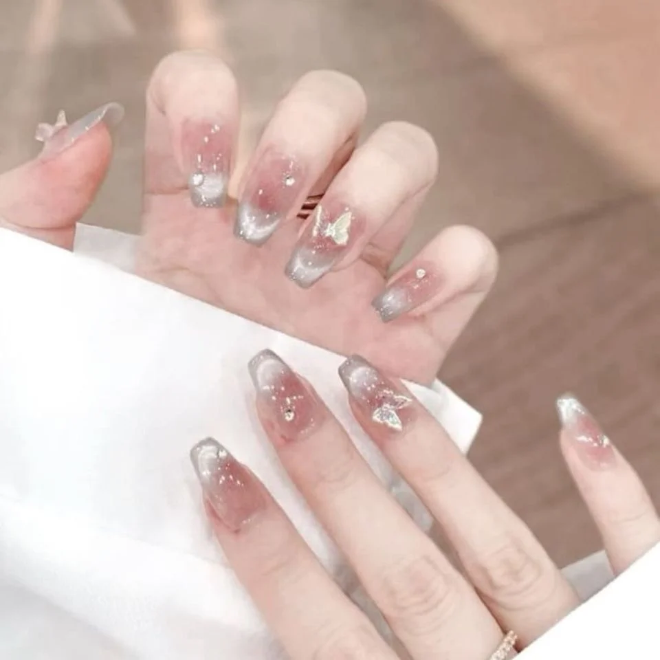 Nail màu hồng thạch mắt mèo hút mắt