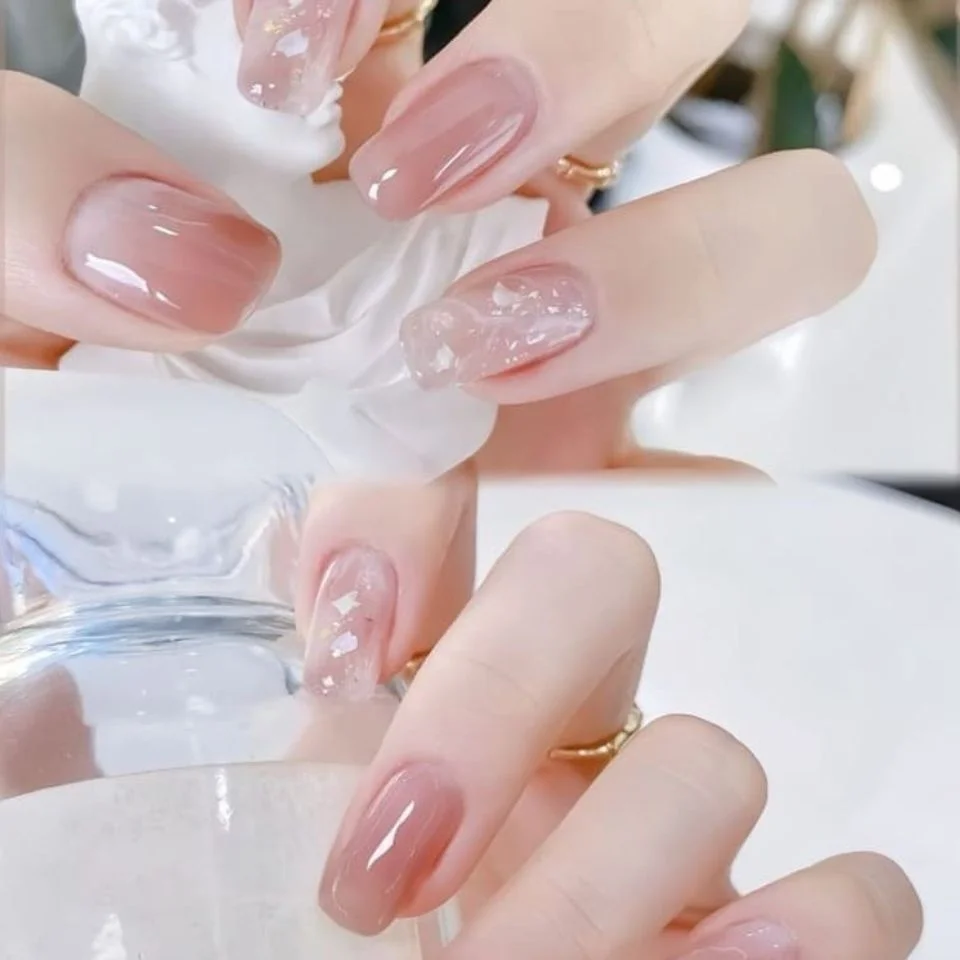 Nail màu hồng thạch vân đá tự nhiên