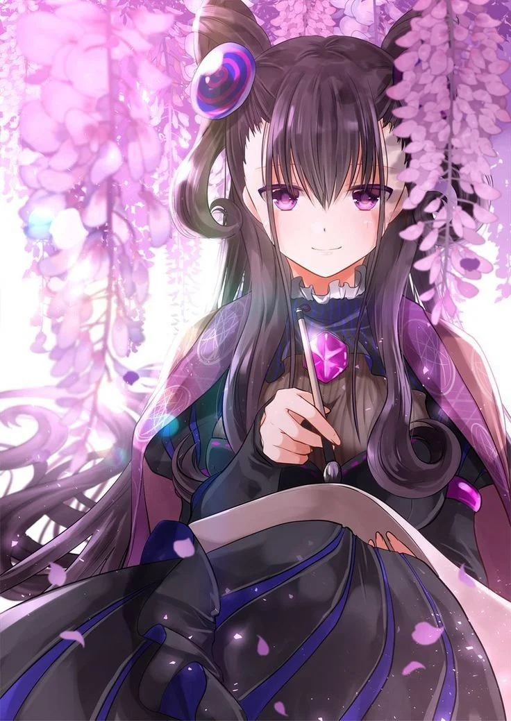 hình ảnh anime nữ ngầu với mái tóc dài và trang phục phong cách huyền bí